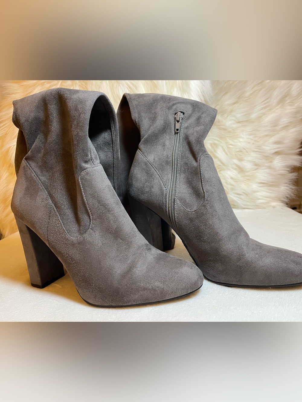 Cambridge Select - charcoal gray faux-suede, Closed Toe, Block High Heel, Knee-H